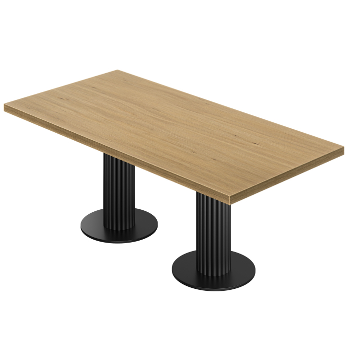 KT | Bistropöytä | L:S 180 x 90 cm | K 77 cm | Tammi | Runko: Musta | Ø 50 x 20 cm