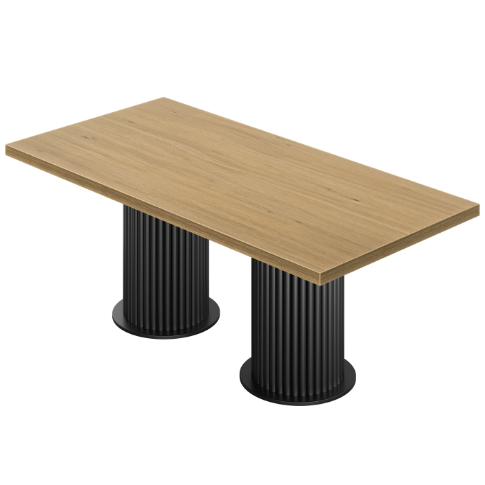 KT | Table de bistrot | L:P 180 x 90 cm | H 77 cm | Chêne | Piètement : Noir | Ø 50 x 40 cm