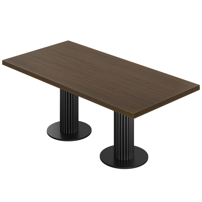 KT | Table de bistrot | L:P 180 x 90 cm | H 77 cm | Noyer | Piètement : Noir | Ø 50 x 20 cm