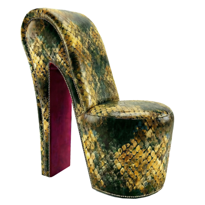 MIRANDA | High Heels-stuhl | Glatt | Samt | Slangeskinn | Grønn/Gold