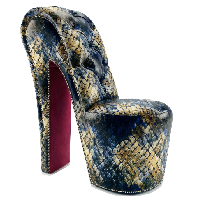 MIRANDA | High Heels Sessel | Chesterfield | Samt | Snakeskin | Royal Blue/Sand