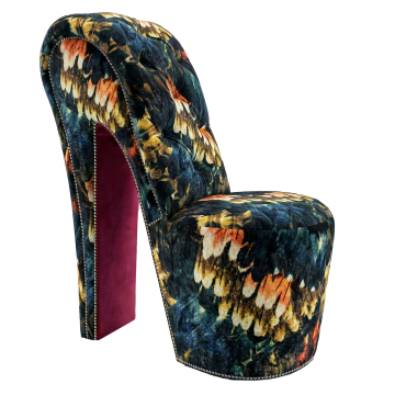 MIRANDA | High Heels Sessel | Chesterfield | Samt | Fasan | Kupfer/Blau