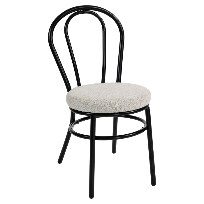 RUBEN | Chaise en bois moulé design | Acier | Tissu Teddy | Crème