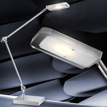 Pöytävalaisin metalli hopea, akryyli kirkas, siirrettävä, kytkin, KxK:130x800, 1xLED 4,5W 10V, 400lm, 3200K