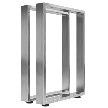 MORENA | Mesa alta con patas en forma de patín | Acero inoxidable | Base: 8x8cm | B68xH105cm