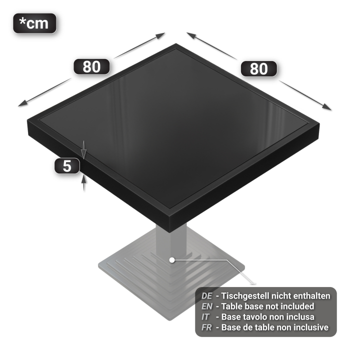 AB | Glasplade til restaurantbord | B:D 80 x 80 cm | Sort | Sort metalkant | Firkantet AB | Glasplade til restaurantbord | B:D 80 x 80 cm | Sort | Sort metalkant | Firkantet