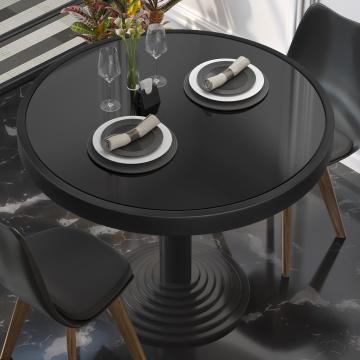 AB | Commercial Glass Table Top | Ø 60 cm | Black | Black metal rim | Round
