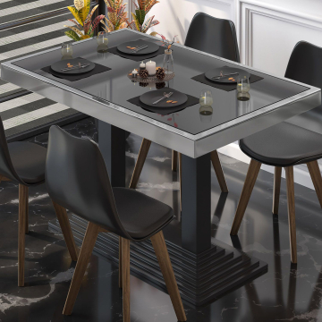 ABP | Glas Bistrotisch | B:T:H 110 x 60 x 76 cm | Schwarz / Edelstahl | Rechteckig