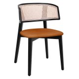 Alice | Bistro Holz Stuhl | Sitz Samt | Rattan | Orange