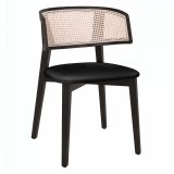 Alice | Bistro Wood Chair | Leather Seat | Rattan | Black