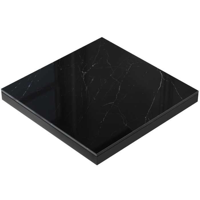 ALEESHA STEEL | Gastro Buiten Tafelblad | Glas | B x D : 70 x 70 x 3,4 cm | Zwart Marmer