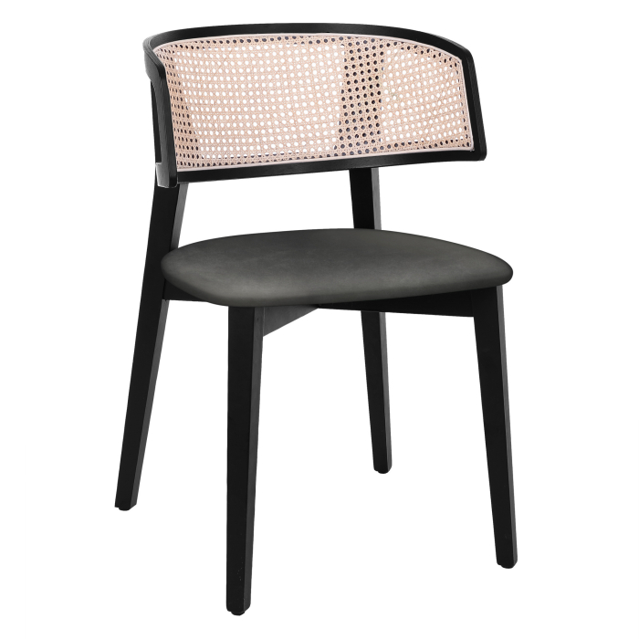 Alice | Chaise de bistro en bois | Assise en velours | Rotin | Gris