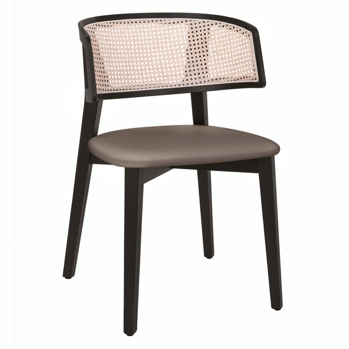 Alice | Bistro Wooden Chair | Leather Seat | Rattan | Taupe
