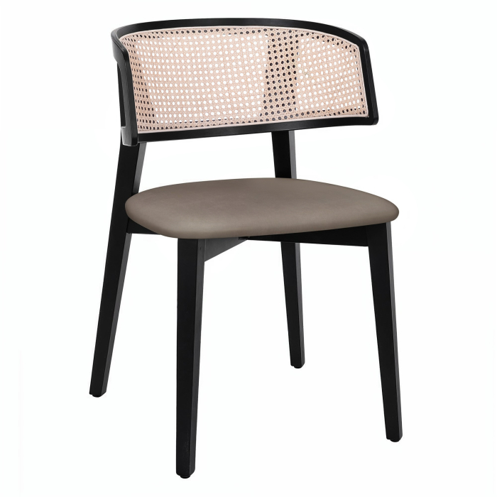 Alice | Bistro Holz Stuhl | Sitz Samt | Rattan | Taupe