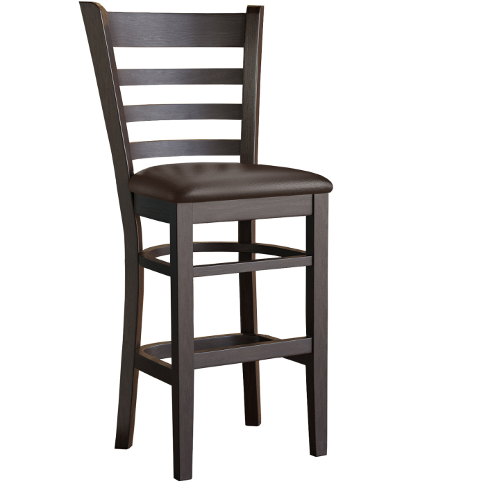 ALESSANDRO | Wooden Bar Stool with Backrest | Leather | Wood | Brown | with backrest