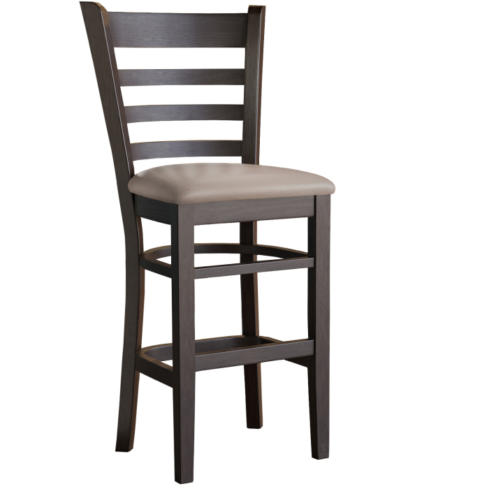 ALESSANDRO | Taburete de bar de madera con respaldo | Piel | Madera | Taupe/Gris/Marrón | con respaldo