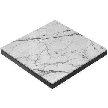 ALEESHA STEEL | Gastro Außen Tischplatte | Glas | B x T : 60 x 60 x 3.4 cm | Weiß Marmor