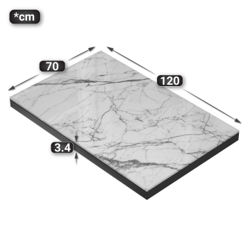 ALEESHA STEEL | Gastro Udendørs Bordplade | Glas | B x D: 120 x 70 x 3,4 cm | Hvid Marmor