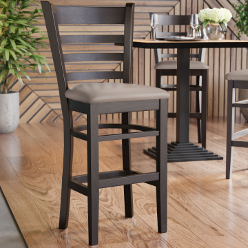 ALESSANDRO | Gastro Barhocker | Leder | Holz | Taupe/Grau/Braun | mit Lehne