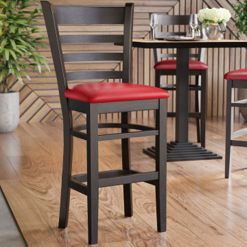 ALESSANDRO | Sgabello da bar in legno con schienale | Pelle | Legno | Rosso | Con schienale