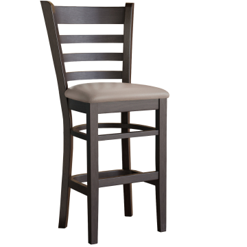 ALESSANDRO | Sgabello da bar in legno con schienale | Pelle | Legno | Taupe/Grigio/Marrone | Con schienale