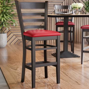 ALESSANDRO | Houten Barkruk Met Rugleuning | Leer | Hout | Rood | Met rugleuning