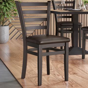 ALESSANDRO | Silla de madera para restaurante | Marrón oscuro | Cuero
