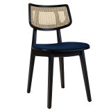 Amaia | Bistro Wood Chair | Seat Velvet | Rattan | Blue