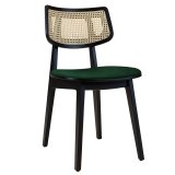 Amaia | Bistro Wooden Chair | Velvet Seat | Rattan | Green