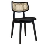 Amaia | Bistro Wood Chair | Velvet Seat | Rattan | Black