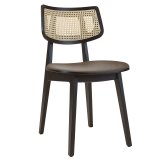 Amaia | Silla de Madera para Bistro | Asiento de Terciopelo | Ratán | Taupe