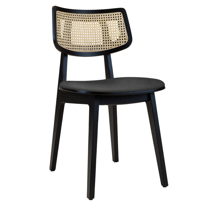 Amaia | Bistro Wooden Chair | Velvet Seat | Rattan | Gray