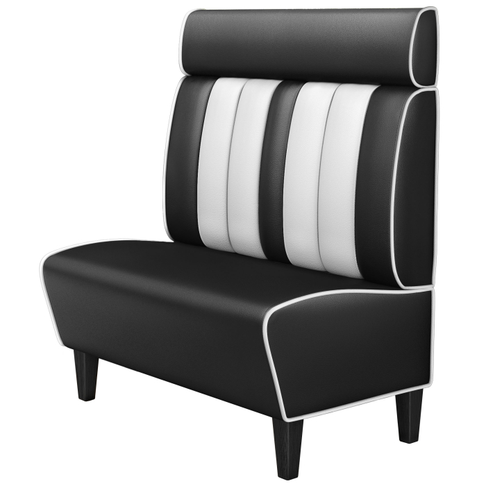 AMERICAN 1 | Restaurantsofa i diner stil | B: H 100 x 128 cm | Stripete | Svart | lær