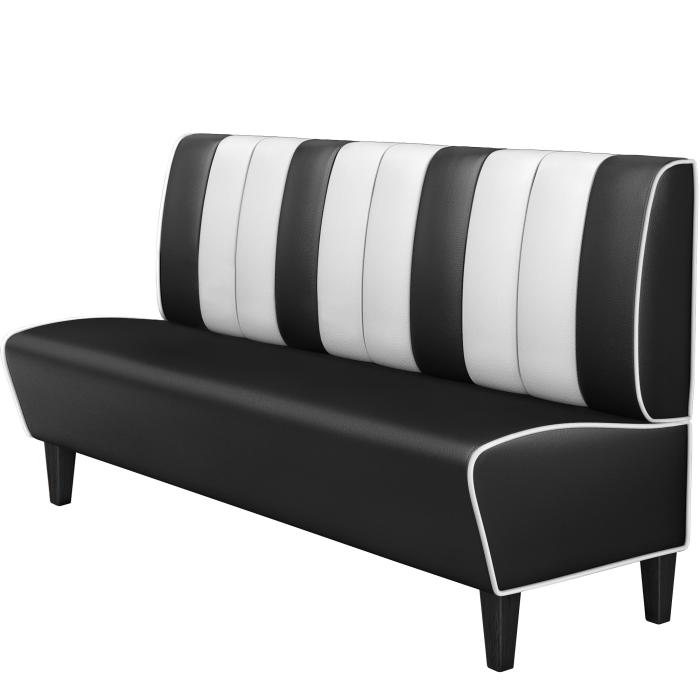 AMERICAN 1 | Restaurantsofa i diner stil | B: H 200 x 103 cm | Stripete | Svart | lær