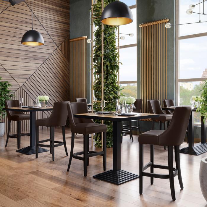 AMY | Barstol för restaurang | Läder | Trä | Brun | Med ryggstöd