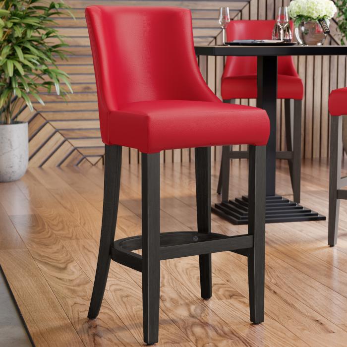 AMY | Upholstered Bar Stool | Leather | Wood | Red | with backrest AMY | Upholstered Bar Stool | Leather | Wood | Red | with backrest