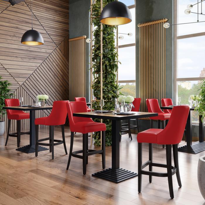AMY | Upholstered Bar Stool | Leather | Wood | Red | with backrest AMY | Upholstered Bar Stool | Leather | Wood | Red | with backrest