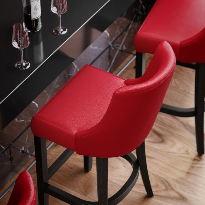 AMY | Upholstered Bar Stool | Leather | Wood | Red | with backrest AMY | Upholstered Bar Stool | Leather | Wood | Red | with backrest
