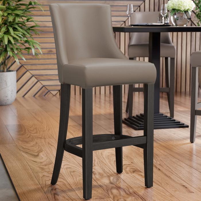 AMY | Barstol för restaurang | Läder | Trä | Taupe/Grå/Brun | Med ryggstöd AMY | Barstol för restaurang | Läder | Trä | Taupe/Grå/Brun | Med ryggstöd