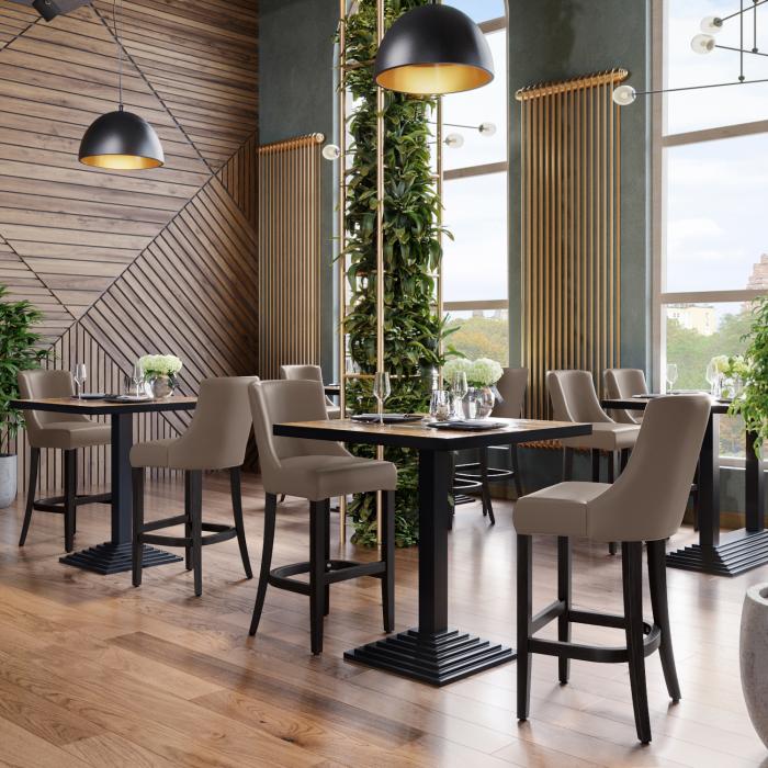 AMY | Barstol för restaurang | Läder | Trä | Taupe/Grå/Brun | Med ryggstöd AMY | Barstol för restaurang | Läder | Trä | Taupe/Grå/Brun | Med ryggstöd