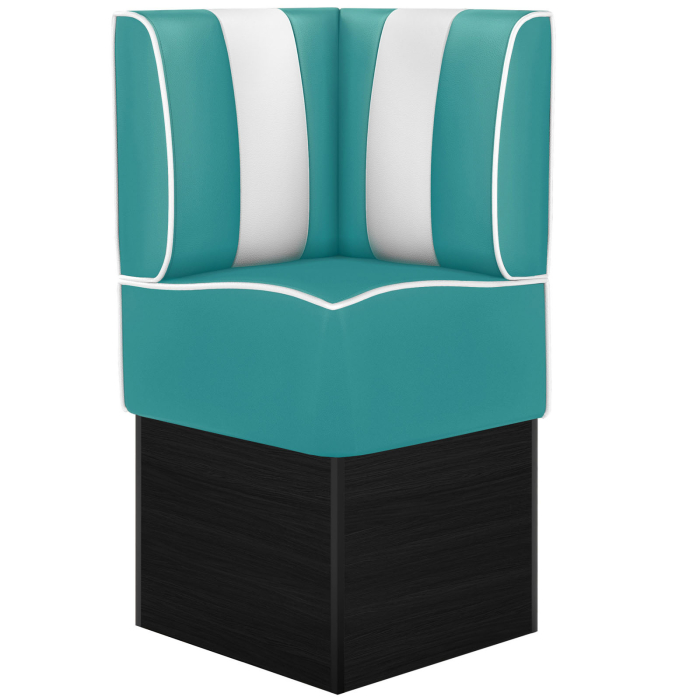 AMERICAN 2 | Restaurantsofa hjørne i Amerikansk diner stil | B: H 64 x 133 cm | Stripete | Turkis | lær