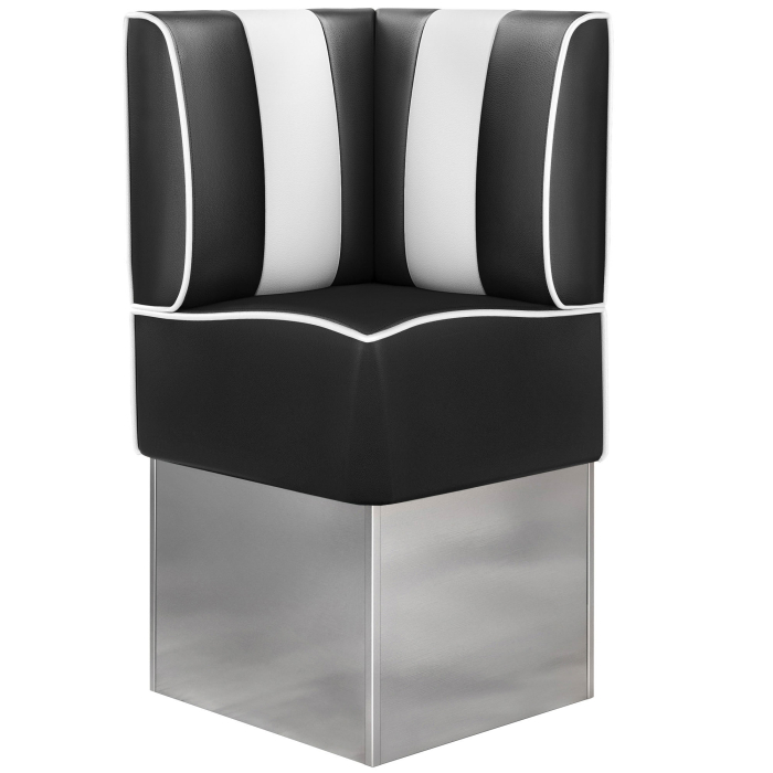 AMERICAN 3 | Restaurantsofa hjørne i Amerikansk diner stil | B: H 64 x 133 cm | Stripete | Svart | lær