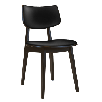 Amaia | Bistro Chaise en Bois | Assise en Cuir | Noir