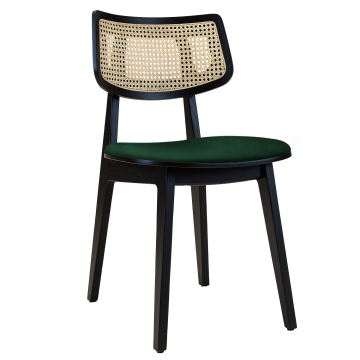 Amaia | Bistro Chaise en Bois | Assise Velours | Rotin | Vert