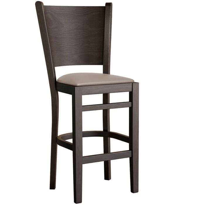 ARMANDO | Taburete de bar de madera con respaldo | Piel | Madera | Taupe/Gris/Marrón | con respaldo