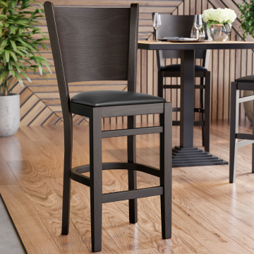 ARMANDO | Sgabello da bar in legno con schienale | Pelle | Legno | Nero | Con schienale