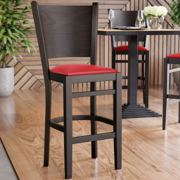 ARMANDO | Sgabello da bar in legno con schienale | Pelle | Legno | Rosso | Con schienale