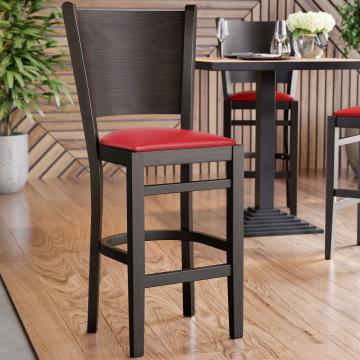 ARMANDO | Houten Barkruk Met Rugleuning | Leer | Hout | Rood | Met rugleuning