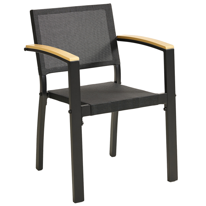 ATHENA | Bistro Textilen Stuhl | Schwarz | Textilene-Polyestergewebe | Stapelbar
