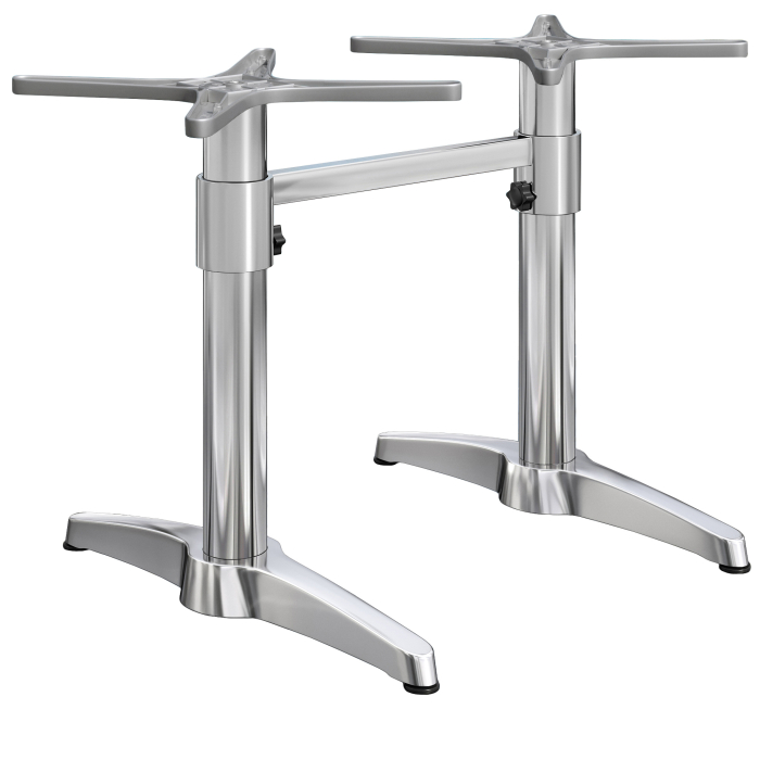 BARCELONA | Armazón de mesa doble Bistro | altura: 76 cm | 2 patas: 60 x 9 cm | aluminio plateado | + conector + peso adicional